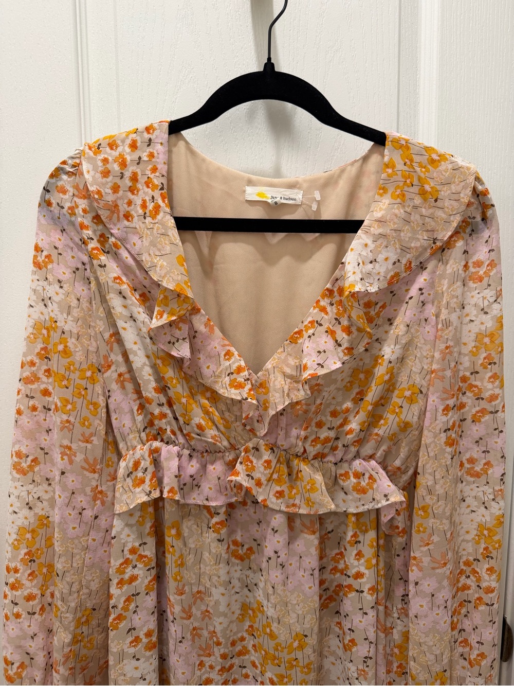 june & hudson Pink and Yellow Floral Ruffle Maxi Dress